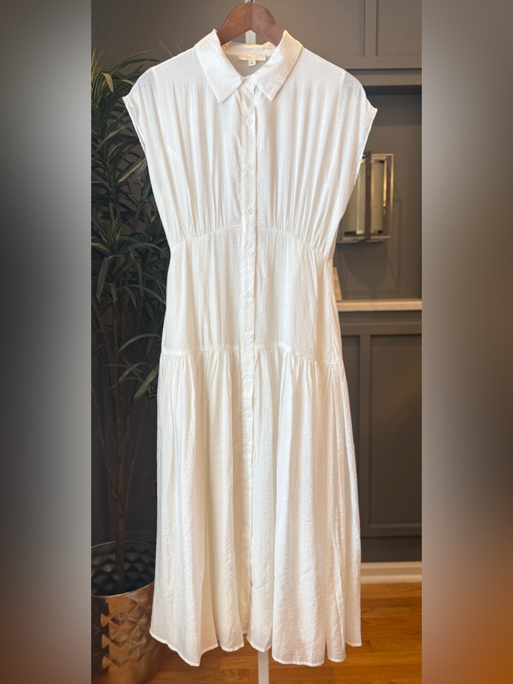 ALL:ROW White Tencel Blend Button Front Collared Midi Dress Size S